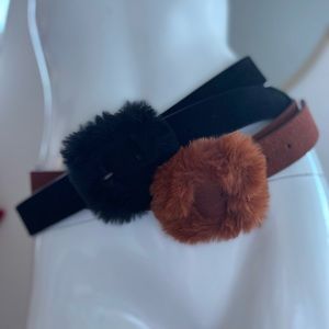 Furry Faux suede Leather Reversible 90s Y2K Clueless Black Blush Belt Set